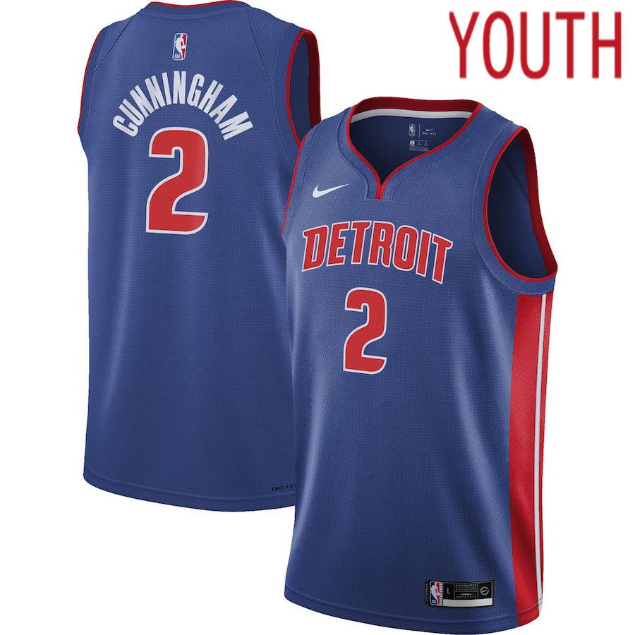 Youth Detroit Pistons #2 Cade Cunningham Nike Blue Swingman NBA Jersey